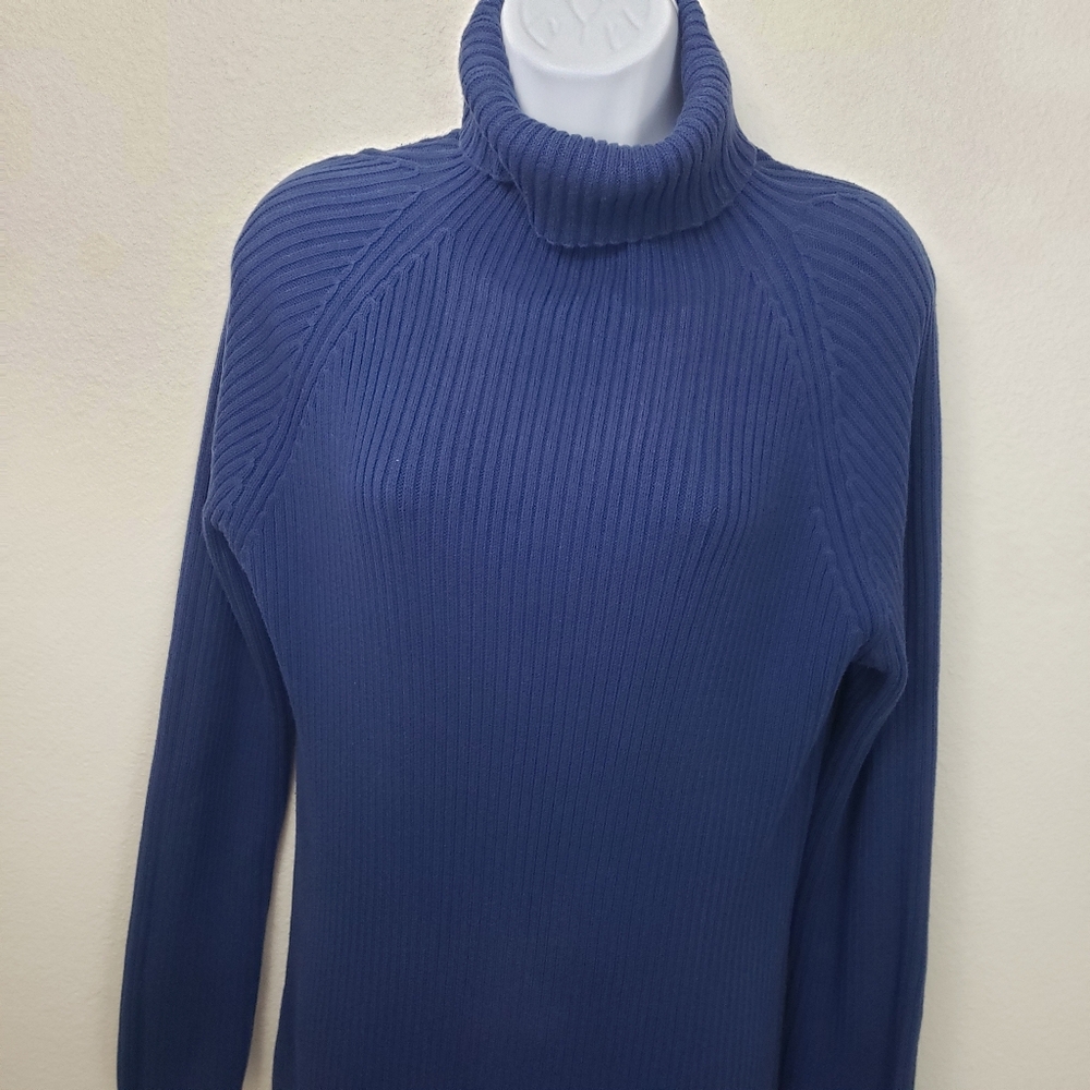 Vintage Newport News Long Sleeved Turtle Neck Knit Sweater Dress Blue Size XL